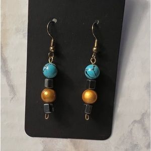 Turquoise goldstone and hematite earrings